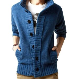 Men Chunky Collar Cardigan Sweater Buttons Knitted Jumper Coat Jacket Warm Tops