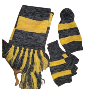 New Arrival Acrylic Cashmere Striped Supporters Fans Football Team Scarves Yellow and Gray with Tassels