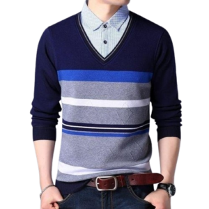 Sweater Stripes Men V Neck Knitted T Shirt Causal Jumper Sweater Warm Thermal Jumper Pullover