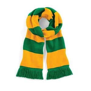 Warm Knitted Acrylic Striped Green Yellow Supporters Fans Football Team Scarf with Tassels