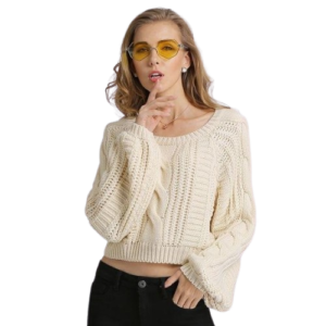 Wholesale Women Fashion Casual Knit Sweater O Deep Neck Pullover Jumper Casual Tops