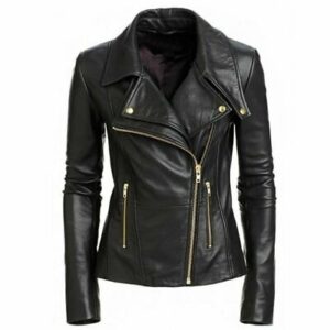 Ladies Womens Genuine Real Leather Vintage Slim Black Biker Jacket