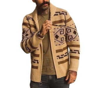 Men Fashion Casual Jackuard Collar Design Knitwear Jumper Pullover Sweater Loose