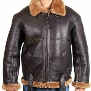 Aviator Men RAF B3 Flying Bomber Fur Shearling Sheepskin Leather Jacket for Men