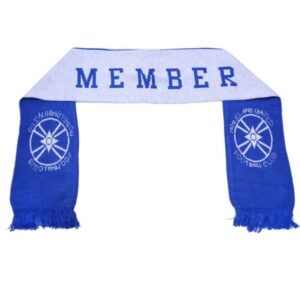White Blue Team Design Warm Knitted Acrylic Striped Supporters Fans Football Team Scarf With Tassels
