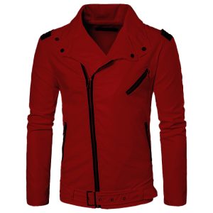 Men Leather Jacket White Motorcycle Punk Zipper Buckle Coat Outwear Slim Fit Lapel